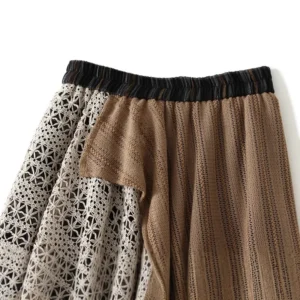 Alternative view of Vintage midi skirt with irregular grid lace patchwork, high waisted women's long skirt, A-line skirt, mini skirt