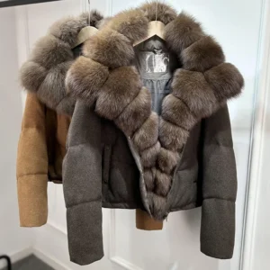 Women 2025 New Real Natural Fox Fur Thick Warm Puffer Down Coat Janveny﻿ Luxury Winter 90% White Duck Down Wool Blends Jacket