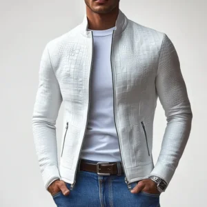 Men Autumn Winter Jacket Solid Color Long Sleeve Turtleneck Zippers Pockets Casual Fashion Comfortable Regular Standard Fit Coat