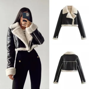 Women Fashion Solid Front Zipper Jackets Vintage Lapel Neck Long Sleeves Female Chic Lady Outfits