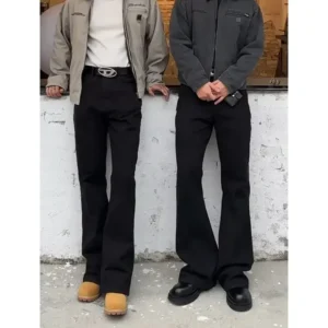 Alternative view of Black Straight-leg Jeans Men's Cleanfit American Style High Street Elastic Slims Smooths Silhouette Trousers Spring Autumn
