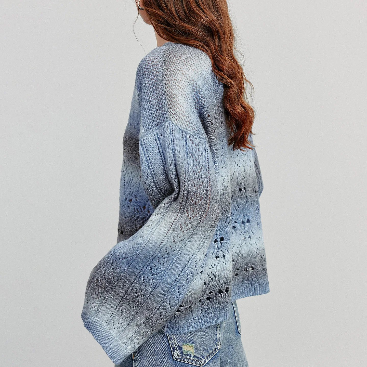 TOYOUTH Women Knitted Shirt 2025 Autumn New Round Neck Gradient Mohair Lightweight Woolen Pullover Tops - Image 4