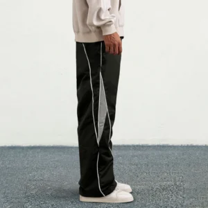 Alternative view of Men's Patchwork Wide Leg Pants Fashionable Casual Contrast Color Loose Sewing Elastic Waist Pants