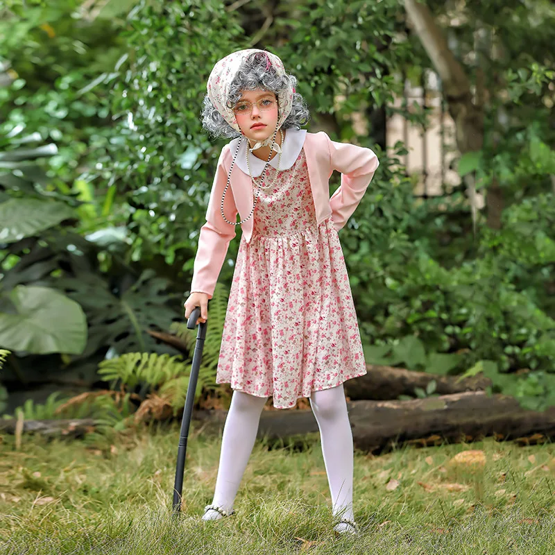 Carnival Children's Clothing Floral Skirt 100 Days Of School Grandma Suit Funny Dress Cos Old Woman Clothing - Image 2