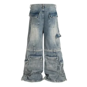 Alternative view of PFNW Men's Trousers Washed Blue Denim Flared Distressed Micro Flared Jeans With Multiple Pockets Detachable Cargo Pants 28W6789
